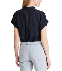 Lauren Ralph Lauren Linen Point Collar Short Dolman Sleeve Shirt