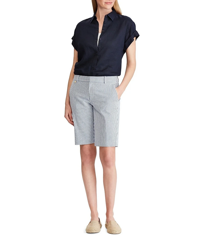 Lauren Ralph Lauren Linen Point Collar Short Dolman Sleeve Shirt