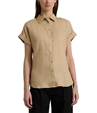 Lauren Ralph Lauren Linen Point Collar Short Dolman Sleeve Shirt