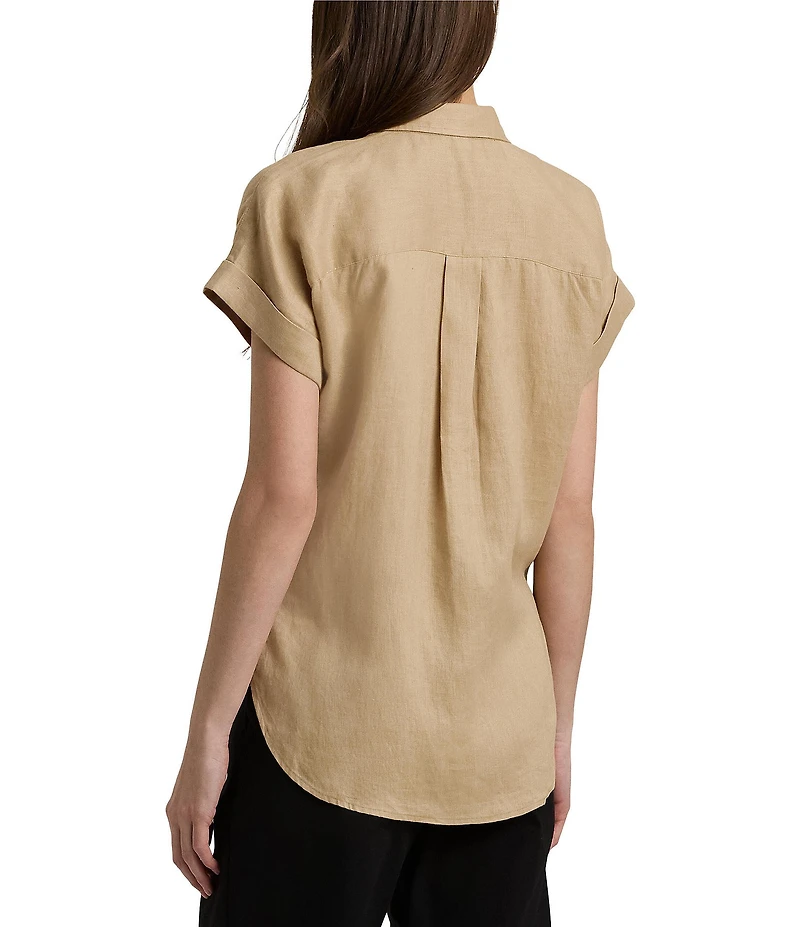Lauren Ralph Lauren Linen Point Collar Short Dolman Sleeve Shirt