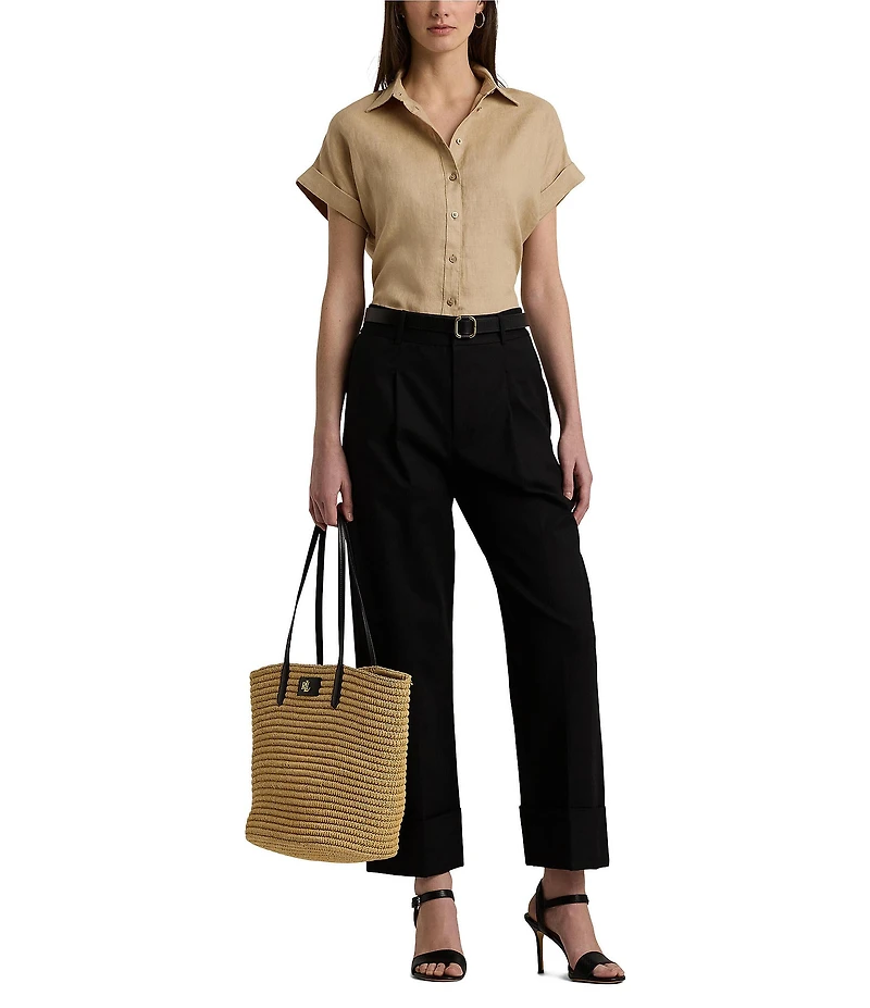 Lauren Ralph Lauren Linen Point Collar Short Dolman Sleeve Shirt
