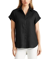 Lauren Ralph Lauren Linen Point Collar Short Dolman Sleeve Shirt