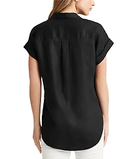 Lauren Ralph Lauren Linen Point Collar Short Dolman Sleeve Shirt