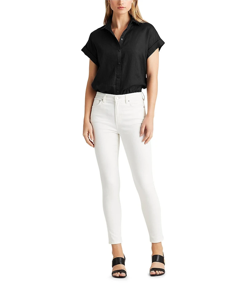 Lauren Ralph Lauren Linen Point Collar Short Dolman Sleeve Shirt