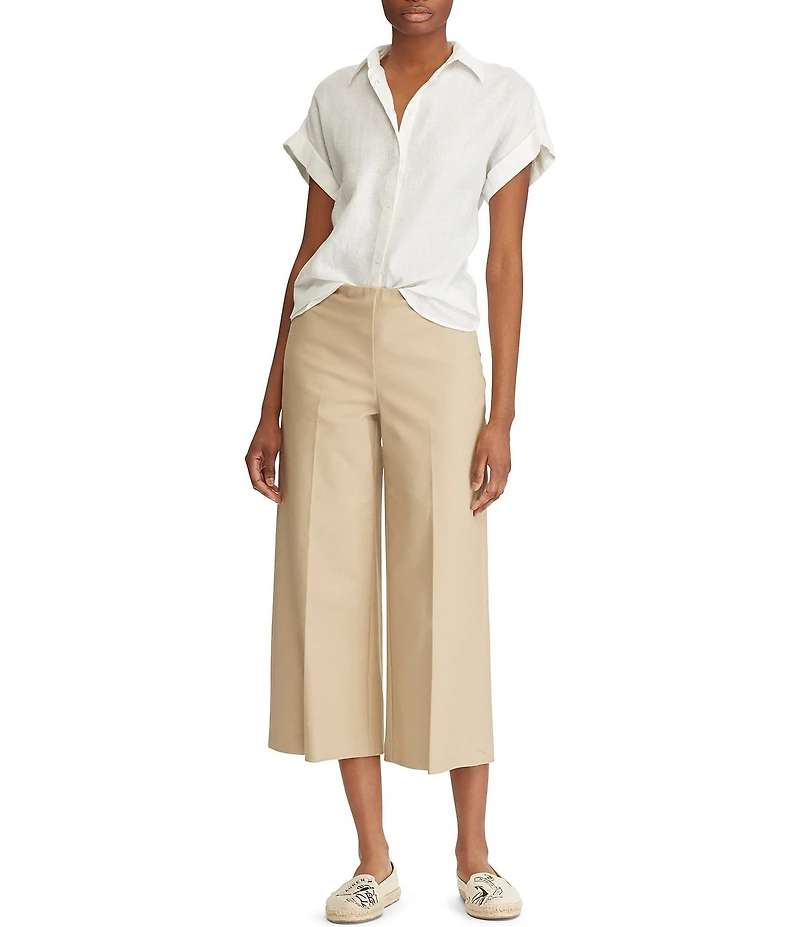 Lauren Ralph Lauren Linen Point Collar Short Dolman Sleeve Shirt