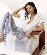 Lauren Ralph Lauren Linen Point Collar Short Dolman Sleeve Shirt