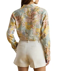 Lauren Ralph Lauren Linen Floral Point Collar Long Sleeve Button-Front Shirt