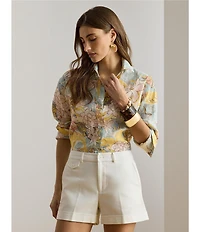 Lauren Ralph Lauren Linen Floral Point Collar Long Sleeve Button-Front Shirt