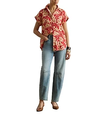 Lauren Ralph Lauren Linen Floral Point Collar Short Sleeve Button Front Shirt