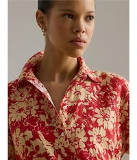 Lauren Ralph Lauren Linen Floral Point Collar Short Sleeve Button Front Shirt