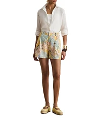 Lauren Ralph Lauren Linen Floral Print High Rise Pleated Shorts