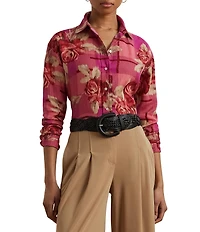 Lauren Ralph Lauren Linen Floral Print Point Collar Long Sleeve Shirt