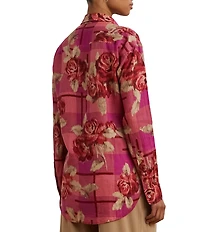 Lauren Ralph Lauren Linen Floral Print Point Collar Long Sleeve Shirt