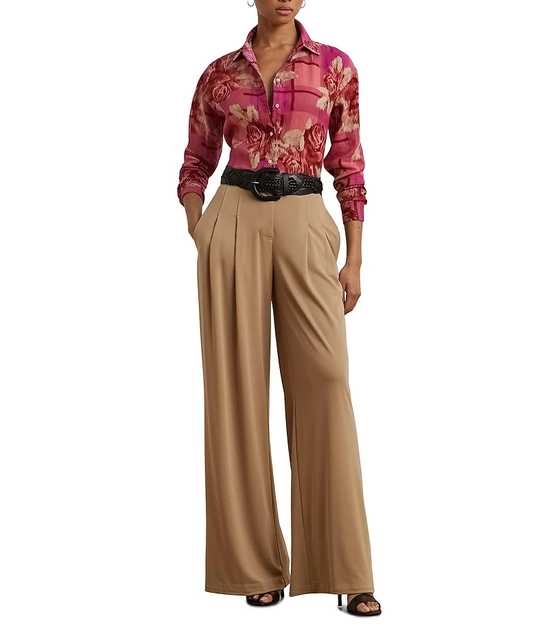 Lauren Ralph Lauren Linen Floral Print Point Collar Long Sleeve Shirt