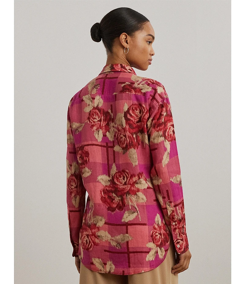 Lauren Ralph Lauren Linen Floral Print Point Collar Long Sleeve Shirt