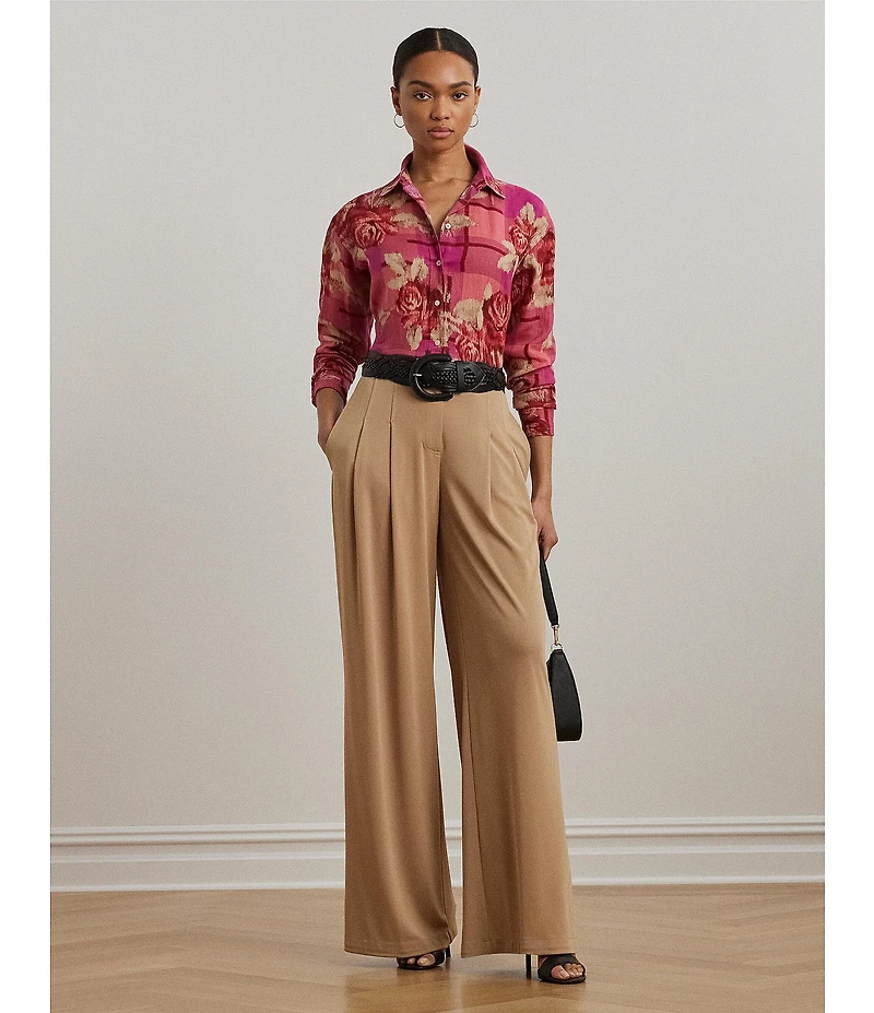 Lauren Ralph Lauren Linen Floral Print Point Collar Long Sleeve Shirt