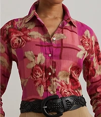Lauren Ralph Lauren Linen Floral Print Point Collar Long Sleeve Shirt