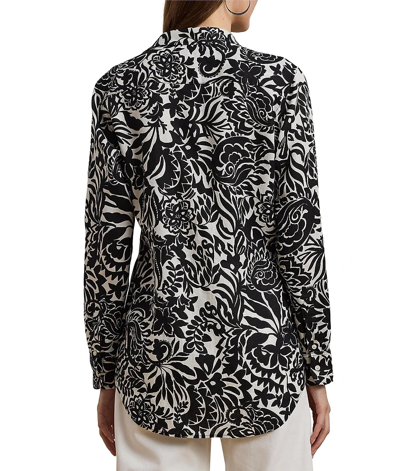 Lauren Ralph Lauren Linen Floral Print Point Collar Long Sleeve Shirt