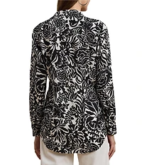 Lauren Ralph Lauren Linen Floral Print Point Collar Long Sleeve Shirt