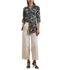 Lauren Ralph Lauren Linen Floral Print Point Collar Long Sleeve Shirt