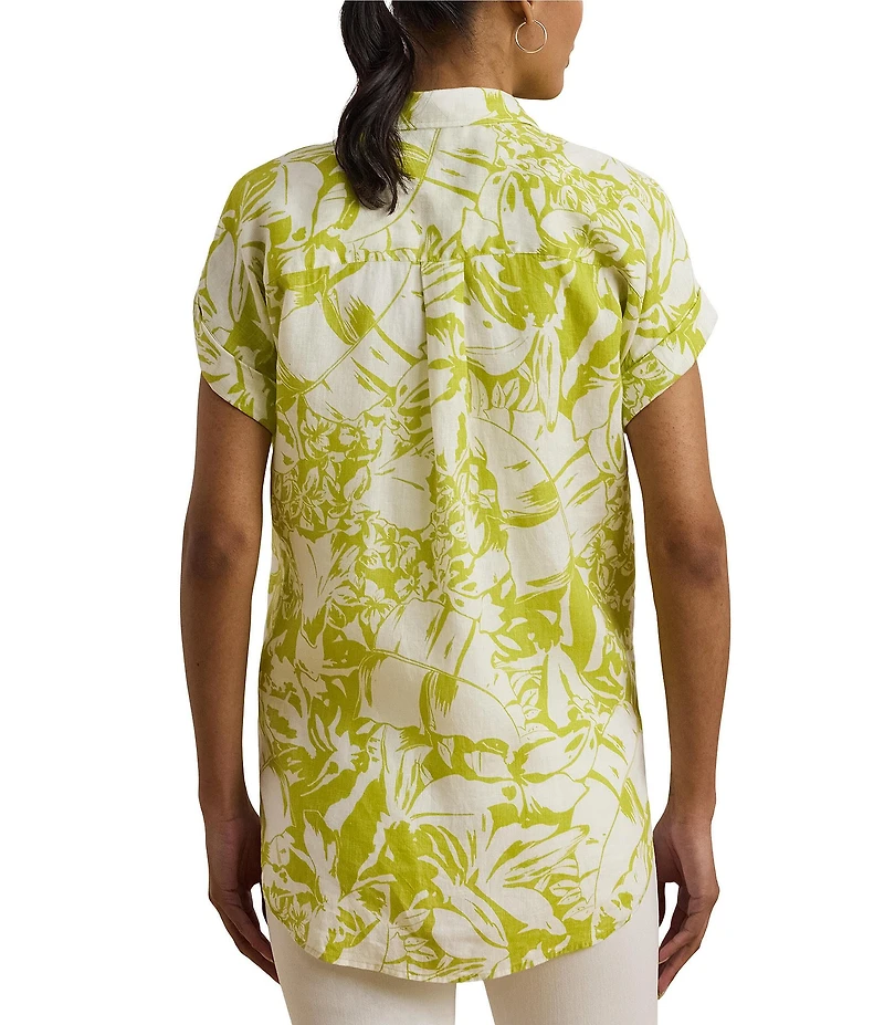 Lauren Ralph Lauren Linen Floral Print Point Collar Short Sleeve Shirt
