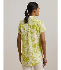 Lauren Ralph Lauren Linen Floral Print Point Collar Short Sleeve Shirt