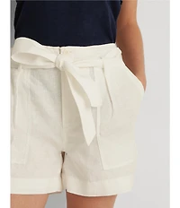 Lauren Ralph Lauren Linen High Rise Tie Belted Relaxed Shorts