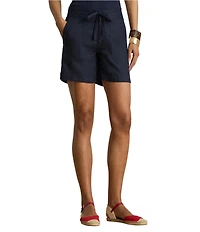 Lauren Ralph Lauren Linen High Rise Wide Leg Drawstring Front Shorts