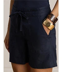 Lauren Ralph Lauren Linen High Rise Wide Leg Drawstring Front Shorts