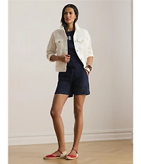 Lauren Ralph Lauren Linen High Rise Wide Leg Drawstring Front Shorts