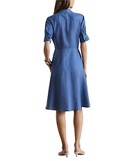 Lauren Ralph Lauren Linen Point Collar 3/4 Sleeve Tie Front Shirt Dress