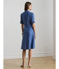Lauren Ralph Lauren Linen Point Collar 3/4 Sleeve Tie Front Shirt Dress