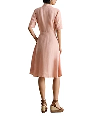 Lauren Ralph Lauren Linen Point Collar Elbow Cuff Sleeve Tie Front Shirt Dress