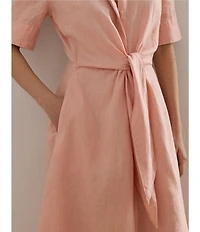 Lauren Ralph Lauren Linen Point Collar Elbow Cuff Sleeve Tie Front Shirt Dress