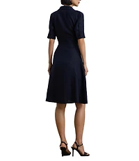 Lauren Ralph Lauren Linen Point Collar Elbow Sleeve Button Front Self Tie Fit-And-Flare Shirt Midi Dress