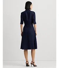 Lauren Ralph Lauren Linen Point Collar Elbow Sleeve Button Front Self Tie Fit-And-Flare Shirt Midi Dress