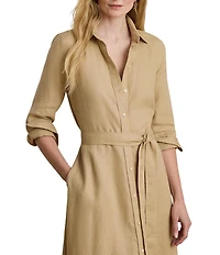 Lauren Ralph Lauren Linen Point Collar Long Sleeve A-Line Shirt Midi Dress