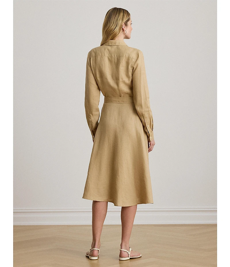 Lauren Ralph Lauren Linen Point Collar Long Sleeve A-Line Shirt Midi Dress