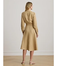 Lauren Ralph Lauren Linen Point Collar Long Sleeve A-Line Shirt Midi Dress