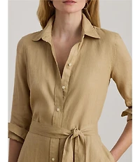 Lauren Ralph Lauren Linen Point Collar Long Sleeve A-Line Shirt Midi Dress