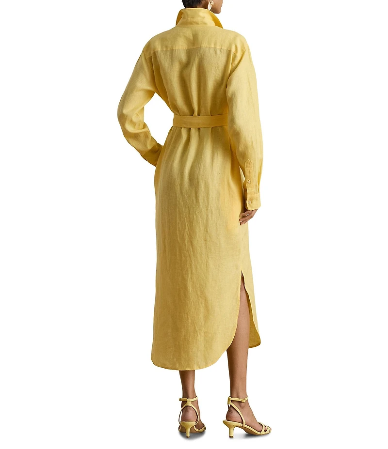Lauren Ralph Lauren Linen Point Collar Long Sleeve Midi Shirt Dress