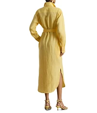 Lauren Ralph Lauren Linen Point Collar Long Sleeve Midi Shirt Dress