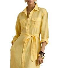Lauren Ralph Lauren Linen Point Collar Long Sleeve Midi Shirt Dress