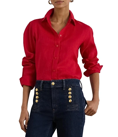 Lauren Ralph Lauren Linen Point Collar Long Sleeve Shirt