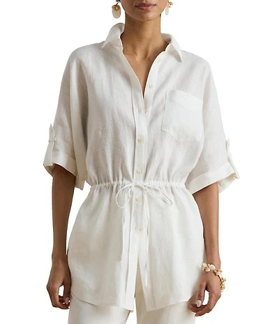 Lauren Ralph Lauren Linen Point Collar Long Sleeve Tunic