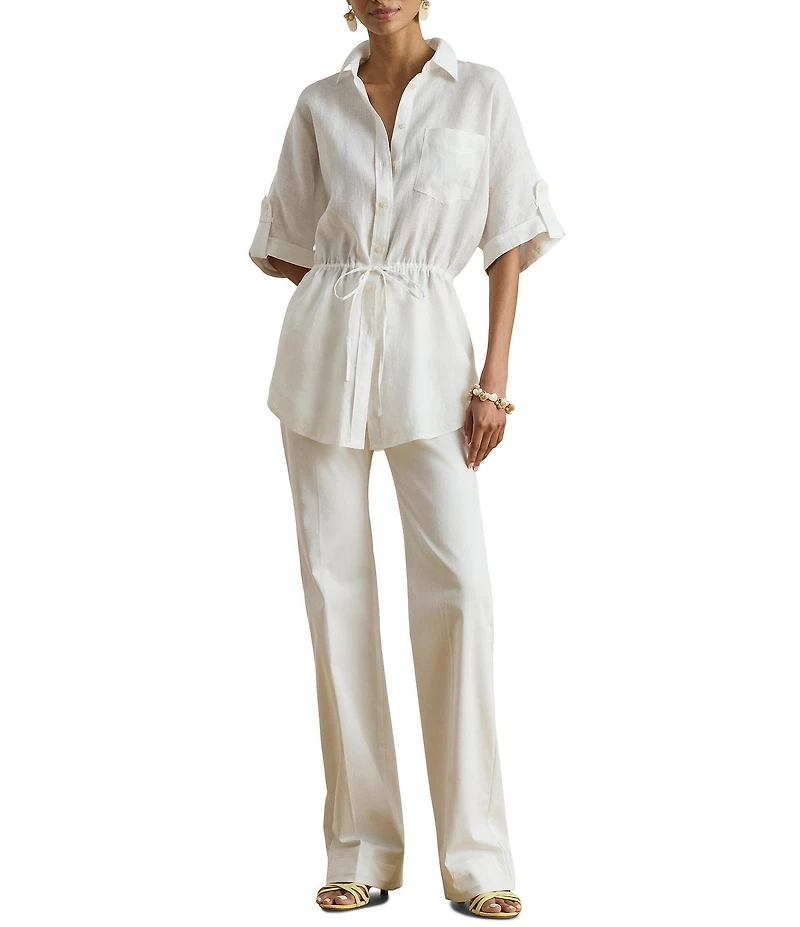 Lauren Ralph Lauren Linen Point Collar Long Sleeve Tunic