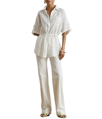 Lauren Ralph Lauren Linen Point Collar Long Sleeve Tunic