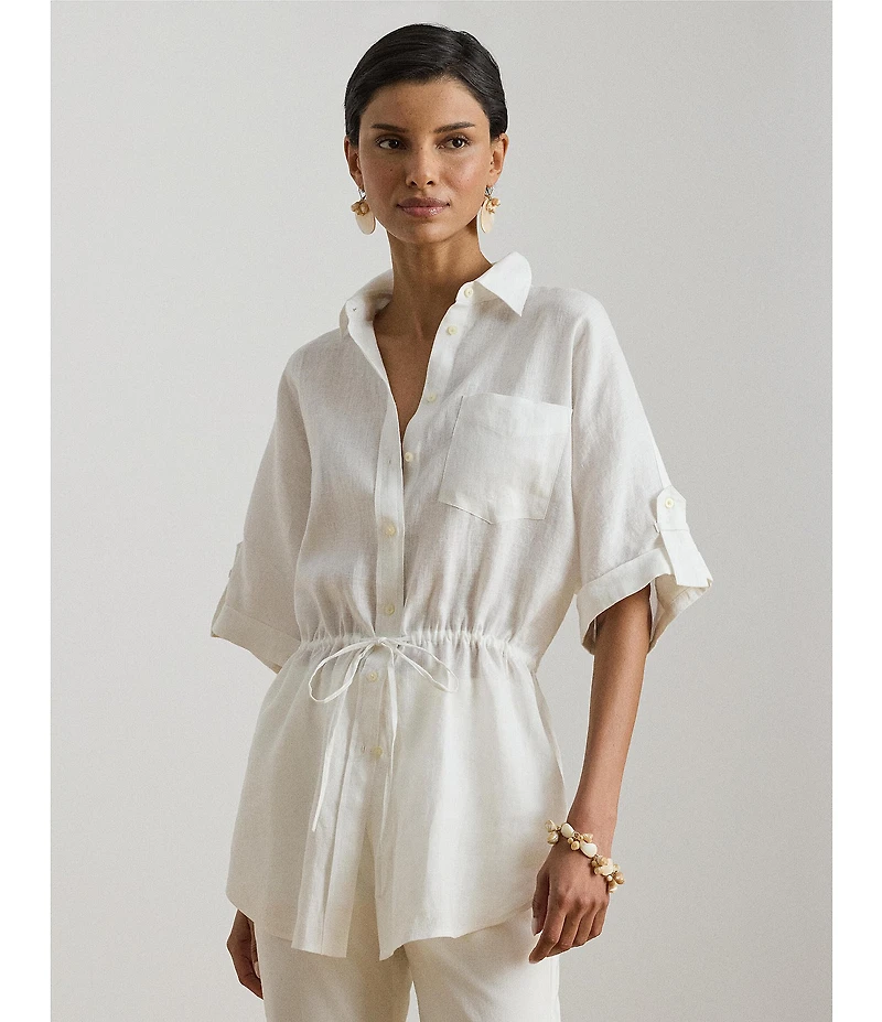 Lauren Ralph Lauren Linen Point Collar Long Sleeve Tunic