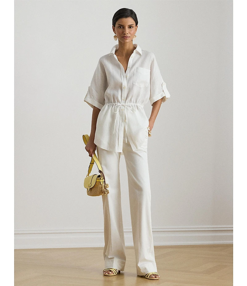 Lauren Ralph Lauren Linen Point Collar Long Sleeve Tunic