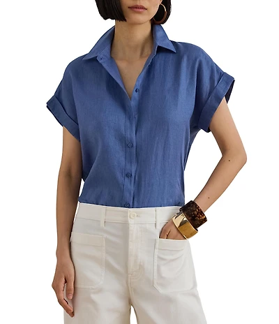 Lauren Ralph Lauren Linen Point Collar Short Sleeve Coordinating Shirt